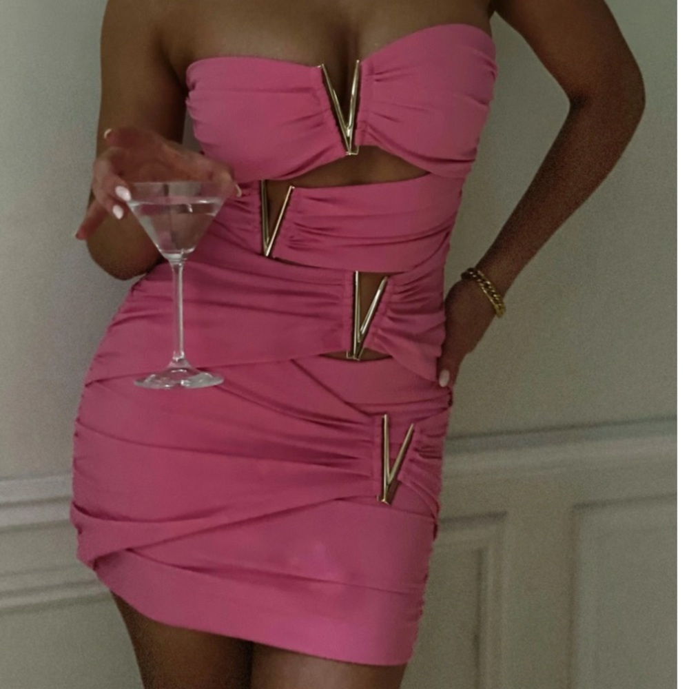 Meshki Victorie V-Hardware Mini Dress - Bubblegum Pink